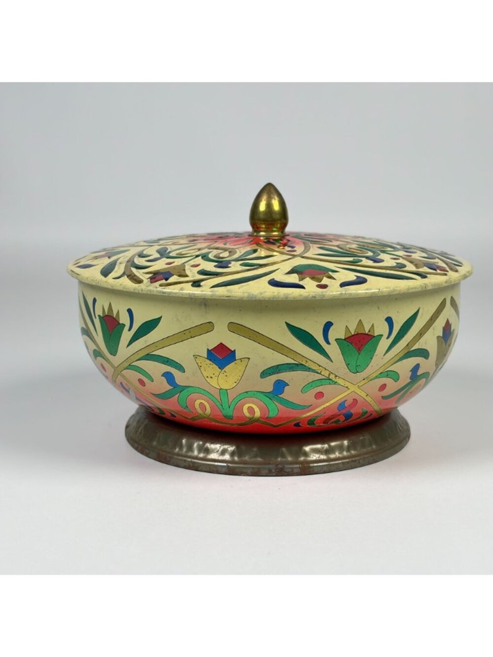 Vintage Metal Candy Biscuit Tin Tulip Ribbon Pattern Decorative Made in Holland - Picture 4 of 8